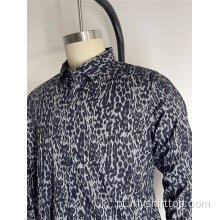 Camisa de mangas compridas com estampa de leopardo masculino
